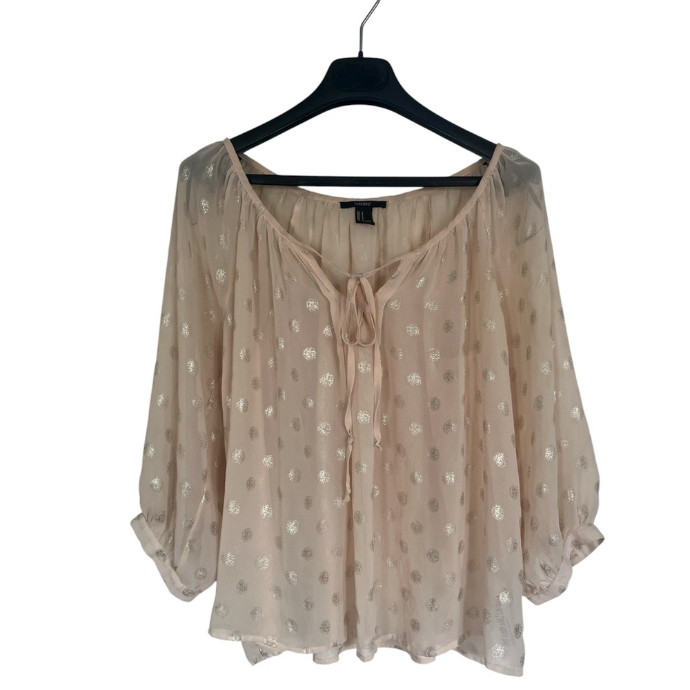 3/$20 Forever 21 Sheer Cream Blouse with Silver Accents - Small